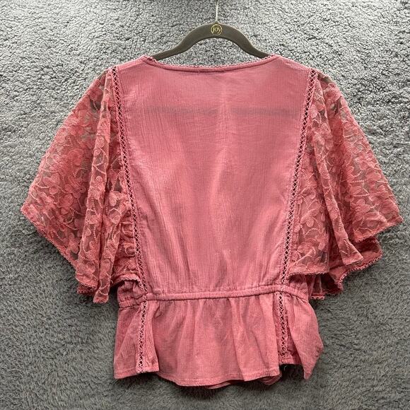 Calligraphy Medium Pink‎ Top Lace Sleeves Romantic Boho - Picture 7 of 8